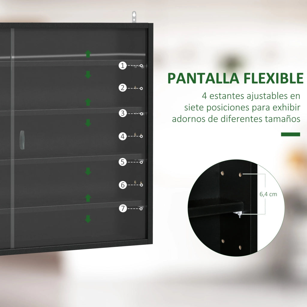 Libreria a muro con ante scorrevoli in vetro e ripiani regolabili ¨C Minimal ¨C Nero 80x9,5x60 cm
