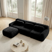 OKWISH Divano Angolare Modulare, Design senza Struttura con Seduta Profonda, Pouf Collegabile e Cuscini, Peluche, Nero