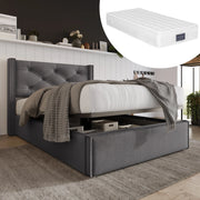 Letto imbottito contenitore 90x200 cm con rete sollevabile; cotone grigio