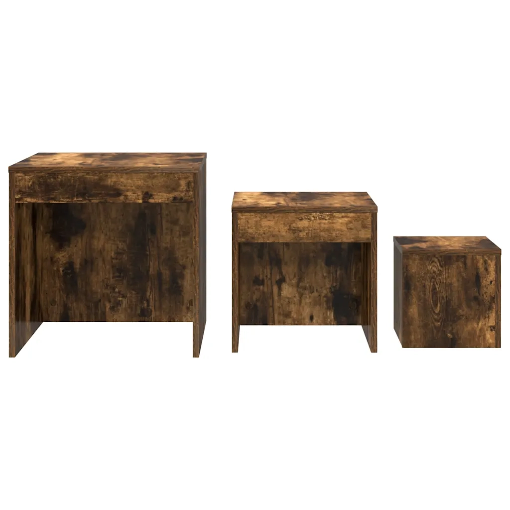 Tavolini Impilabili 3 pz Rovere Fumo in Legno Multistrato cod mxl 38519