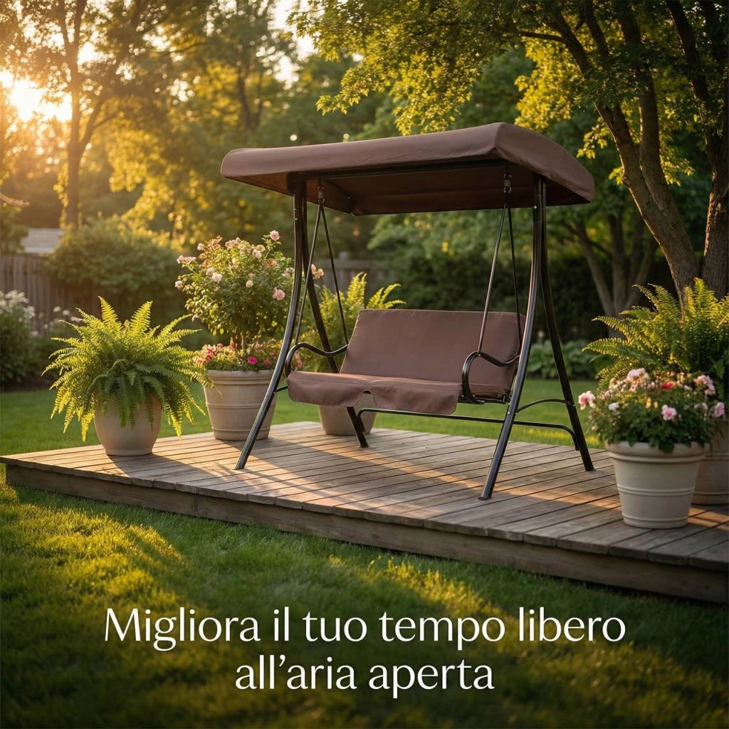 Marvin Dondolo da Giardino 2 Posti con Tetto Parasole Altalena da Esterno con Cuscino Imbottito Struttura in Acciaio Rob