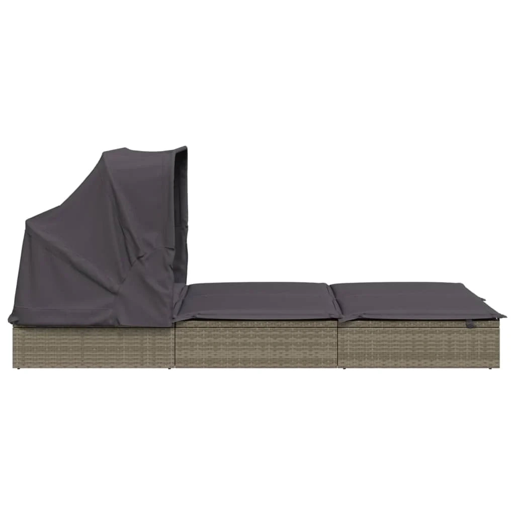 Lettino prendisole chaise longue a 2 posti con tettuccio pieghevole 213 x 118 x 97 cm grigio 02_0012187