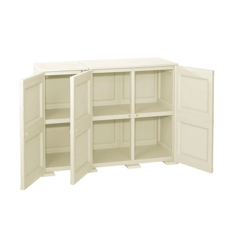 ARMADIO 3 ANTE ANGORA 118X43X85,5 CM CON PUNTALI E ANTE EFFETTO LEGNO – MOBILE CONTENITORE MULTIUSO PER SALOTTO E BALCONE COPERTO