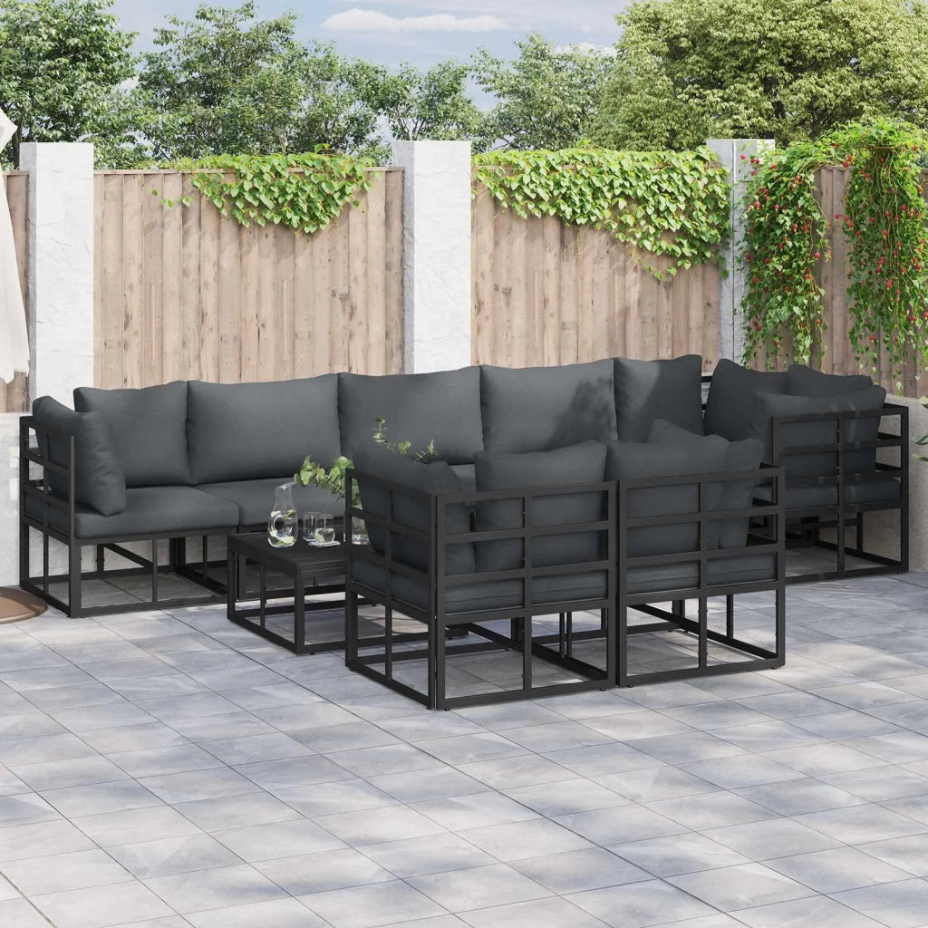 Set Divano da Giardino con cuscino 8 pcs Nero Alluminio 3378888