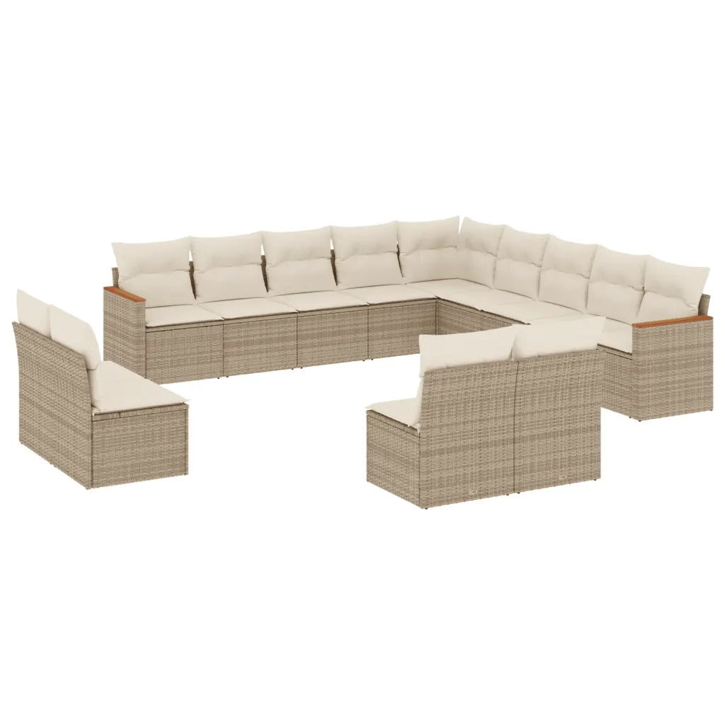 Set Divano da Giardino 13 pz con Cuscini Beige in Polyrattan