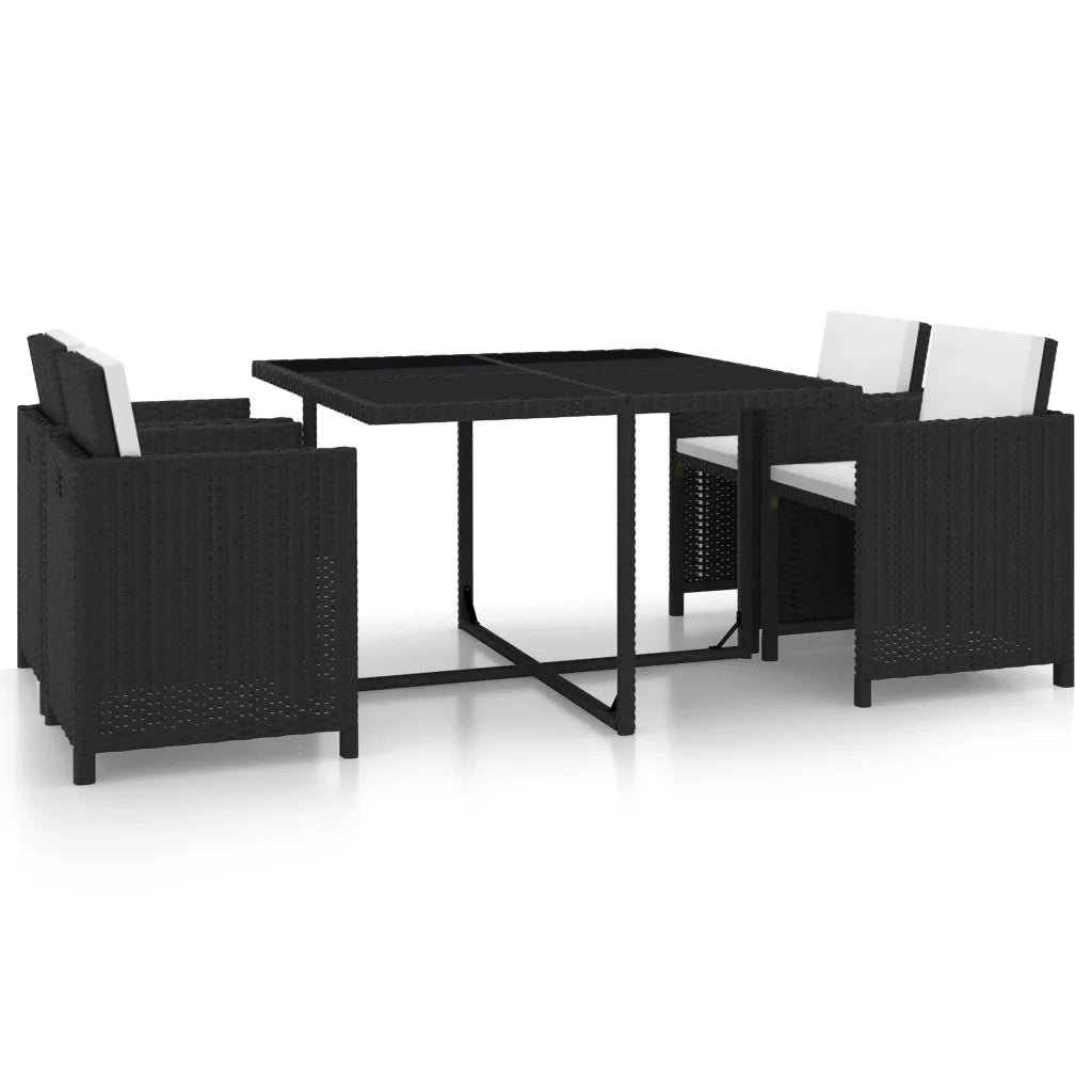 Set da Pranzo da Giardino 5 pz con Cuscini in Polyrattan Nero  cod mxl 34895