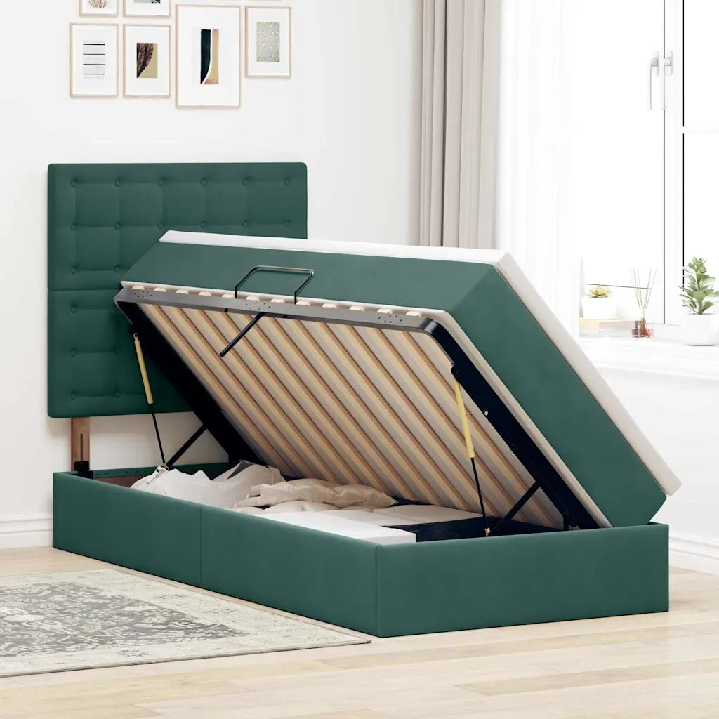 Letto con contenitore e materasso Verde Scuro 100 x 200 cm