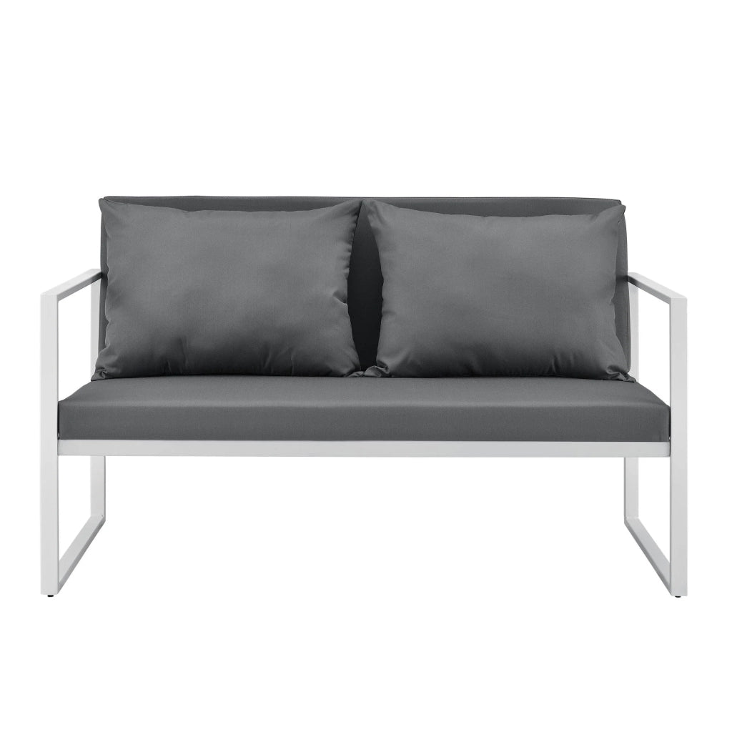 Divano da esterno con cuscini struttura in metallo poliestere bianco 70 x 114 x 60 cm 03_0001314