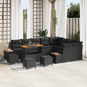 Set Divano da Giardino  13 Pezzi con Cuscini Nero Rattan Polietilene Acacia
