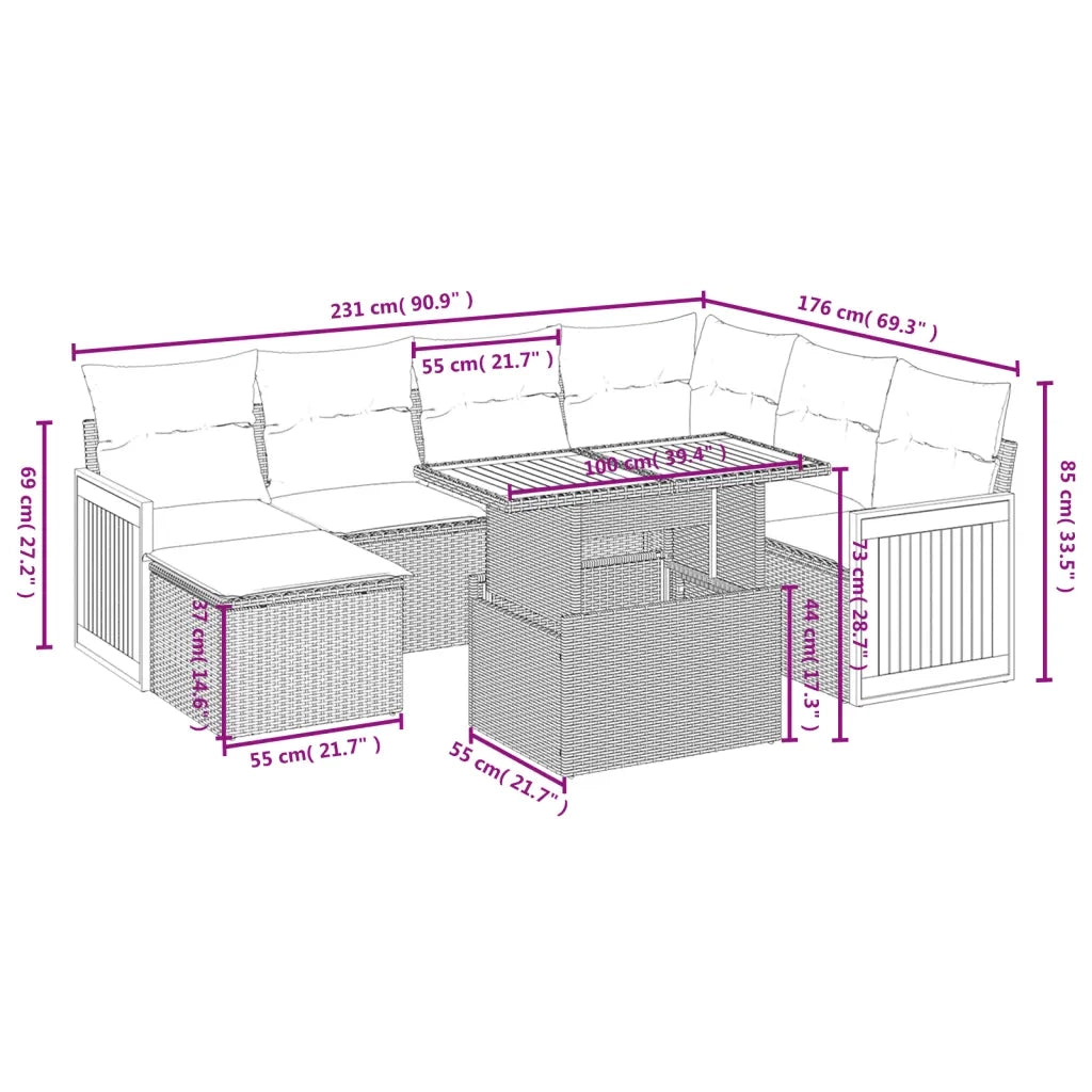 Set Divano da Giardino 8 pz con Cuscini Beige in Polyrattan