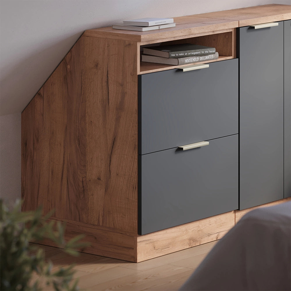 Mobile cucina sottotetto R-Line Antracite-oro/Rovere dorato 60 cm con 2 cassetti, carcassa 60 cm profondità Vicco