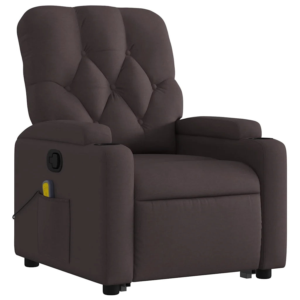 Poltrona Alzapersona Massaggi Reclinabile Marrone Scuro Tessuto 3204727