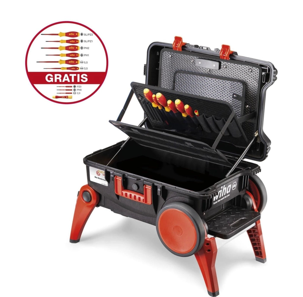 Wiha 44129 Valigetta Portautensili XXL III 52.5 Litri Polipropilene IP55 Ruote Extra Large Gambe Ripiegabili Colore Nero Rosso