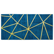 Tappeto Blu con Motivo Geometrico dorato Viscosa e Cotone 80 x 150 cm Intrecciato a Mano Stile Glam Moderno