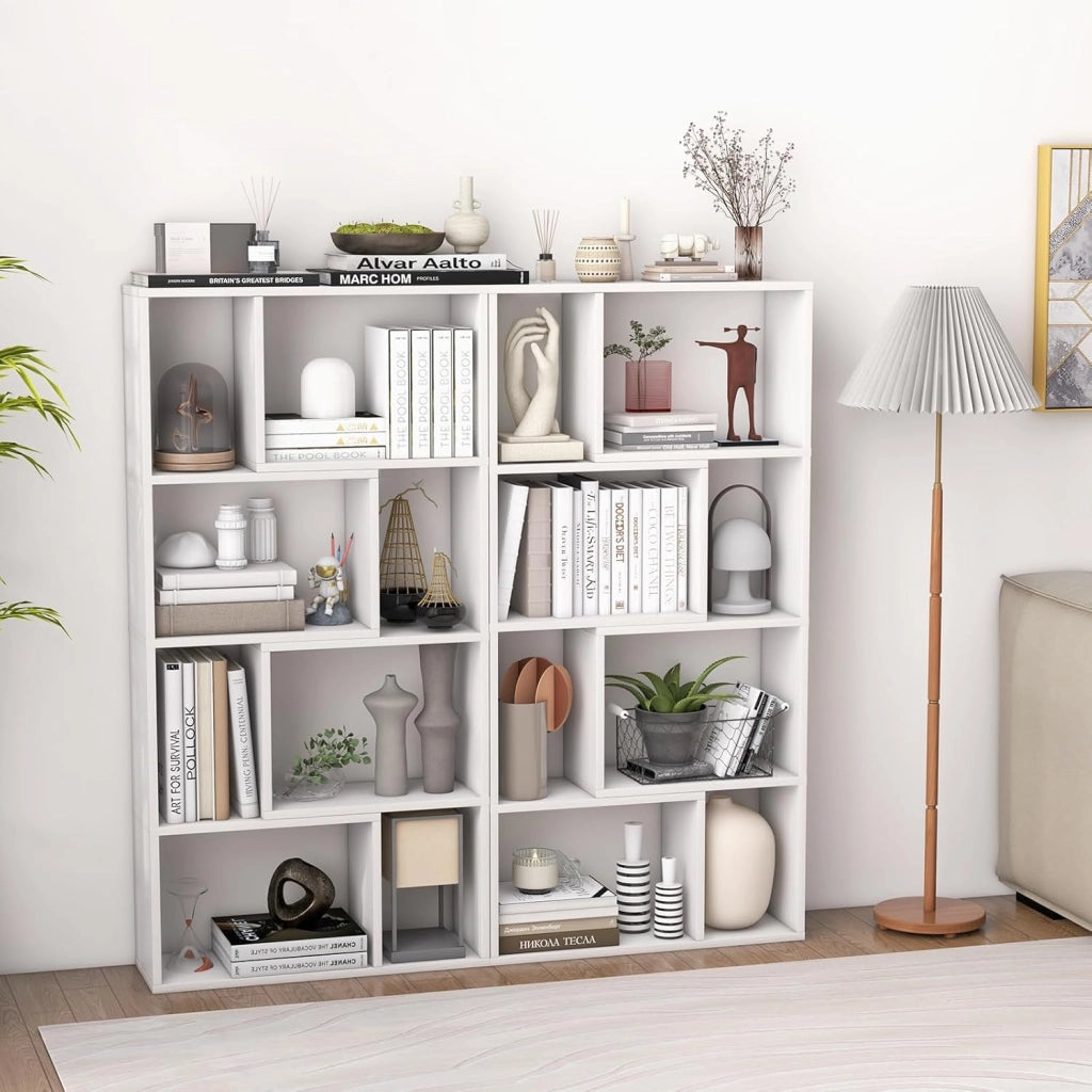 Libreria Mobile Portaoggetti a 8 Cubi, Scaffale Portaoggetti Camera da Letto con Kit Antiribaltamento, Libreria Autoportante in Legno per Soggiorno, Ufficio, 60 x 20 x 120 cm (Bianco)