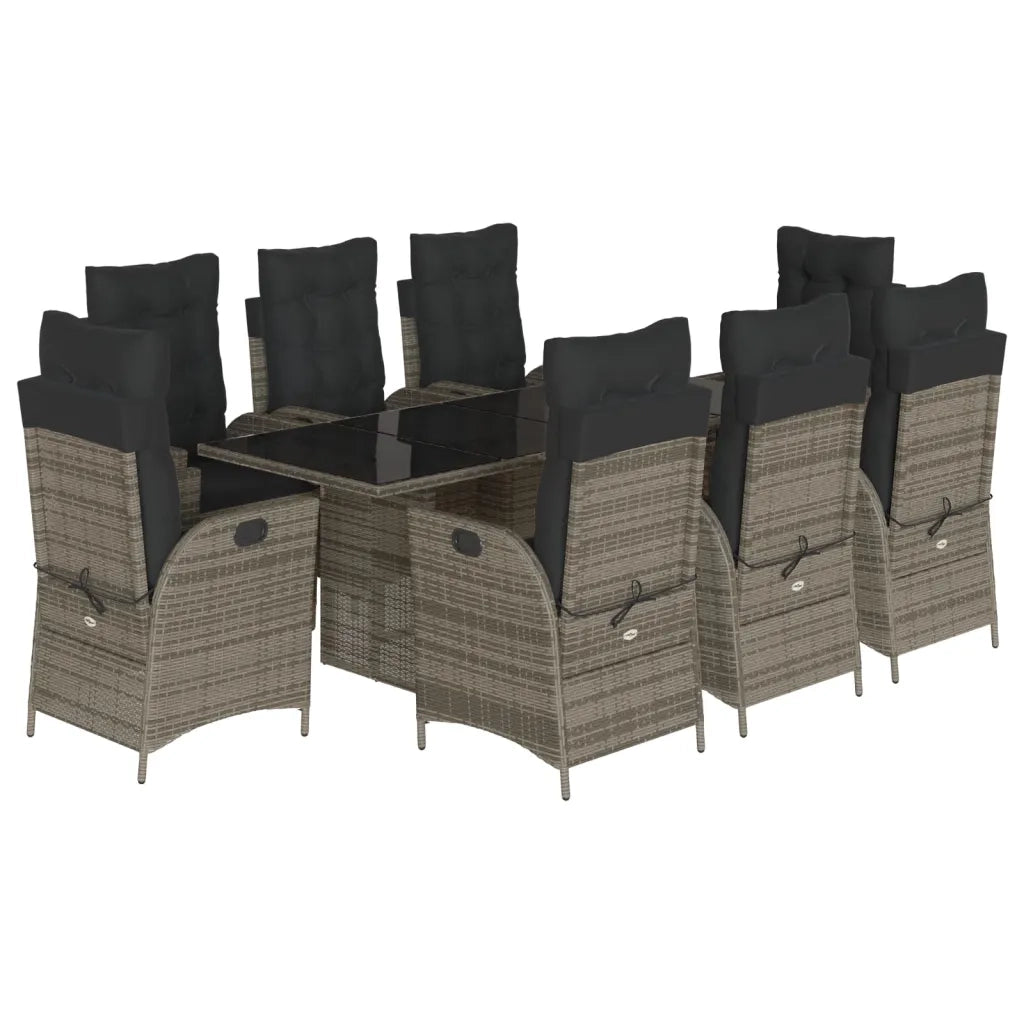 Set da Pranzo da Giardino 9 pz con Cuscini in Polyrattan Grigio 3213123