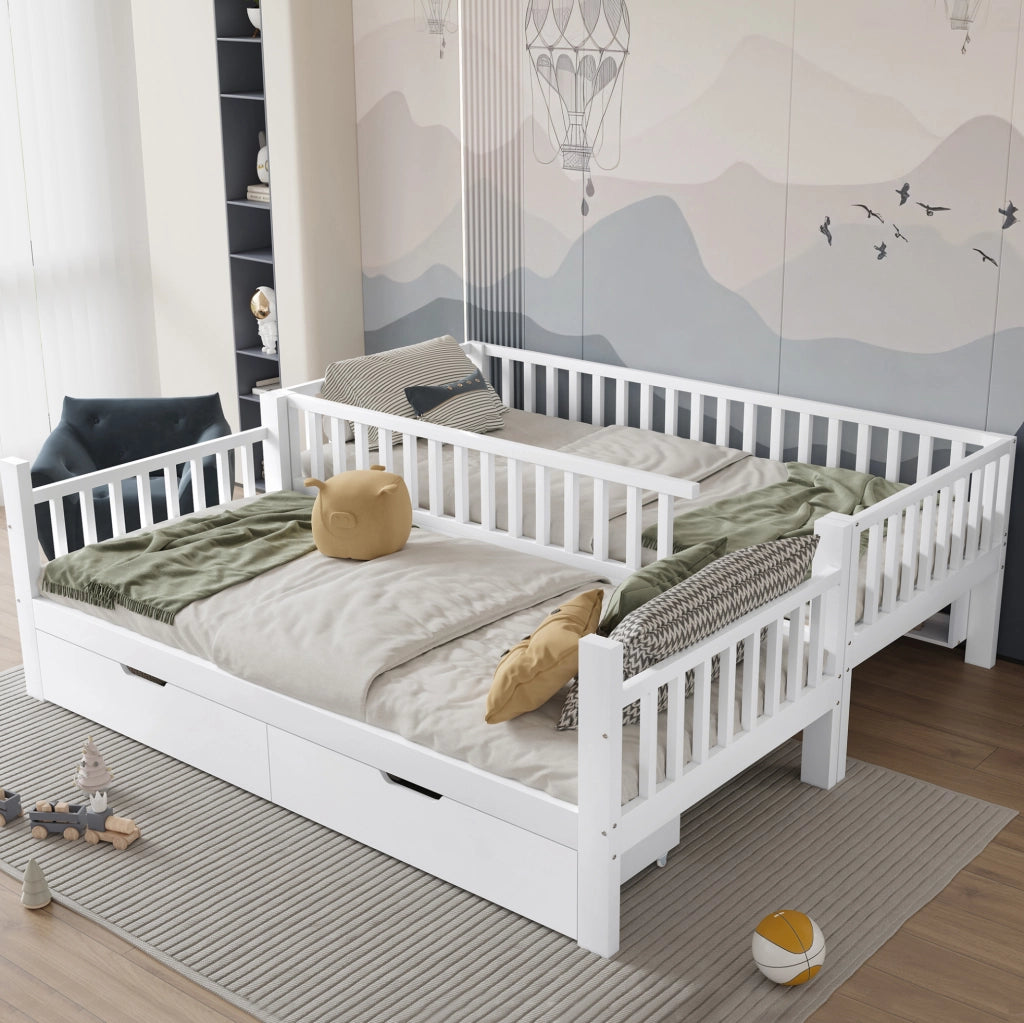 Letto a castello per bambini 90x200 cm bianco in legno di pino e MDF; con scala reversibile e spazio contenitivo