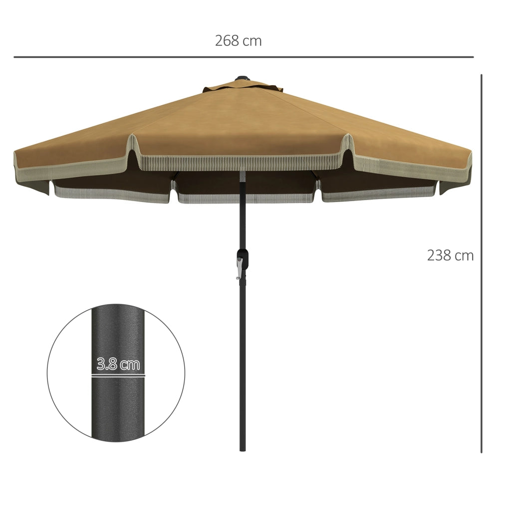 Ombrellone da patio diametro 265 cm con frange inclinabile 8 costole resistente ideale per giardino e balcone colore khaki
