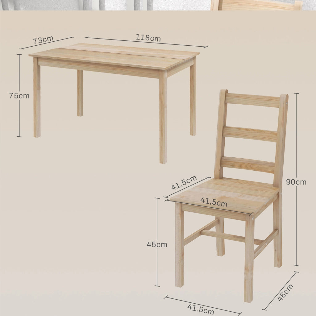 Tavolo da pranzo 5 pezzi con sedie in massello ¨C zephmum ¨C Naturale 118x73x75 cm