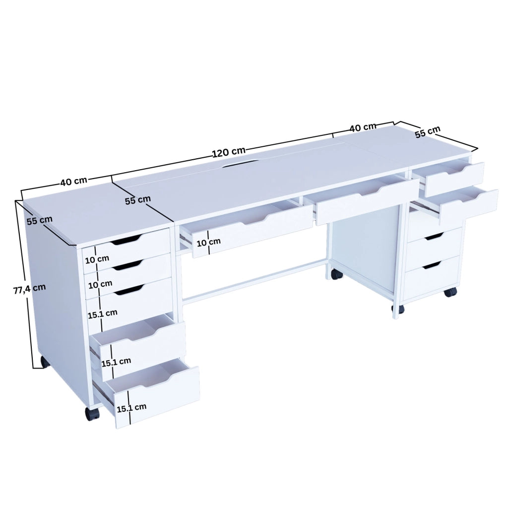 Mobile da Trucco Lagunare, Toeletta Specchio Incluso, 200x55x77h cm Bianco