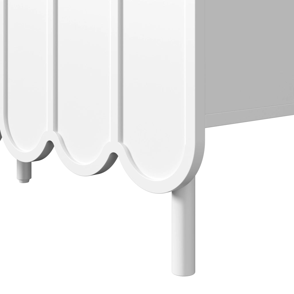 Credenza con 2 Ante Ondulate senza Maniglie; Ripiani Regolabili; Stile Moderno; in MDF; 120??35??80 cm; Bianco
