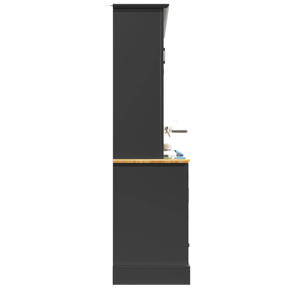Credenza alta 115x40x180 cm con LED controllato da app; 3 cassetti; MDF; nero e naturale