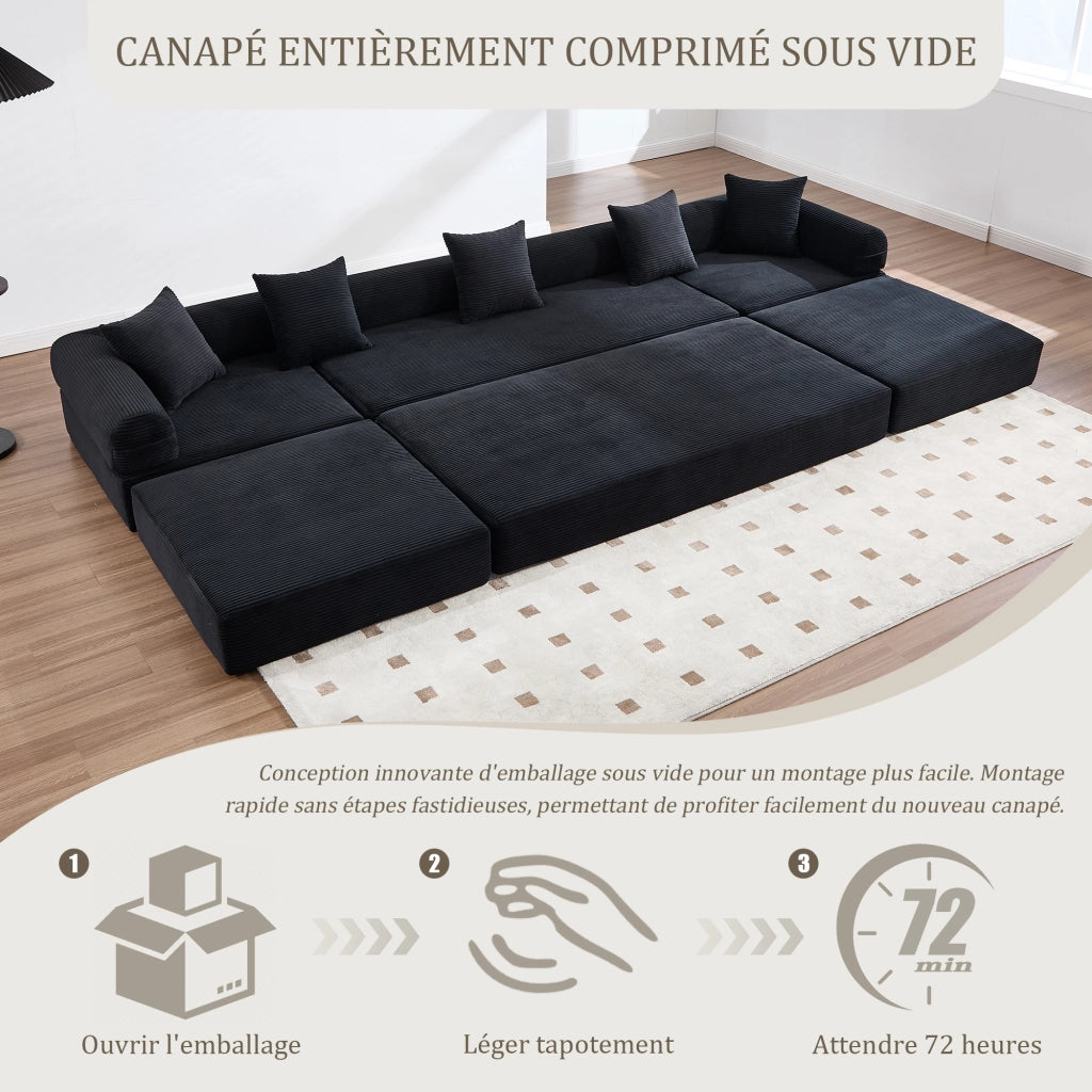 Divano modulare con tasca laterale e funzione letto in velluto a coste nero per soggiorno studio e camera ospiti