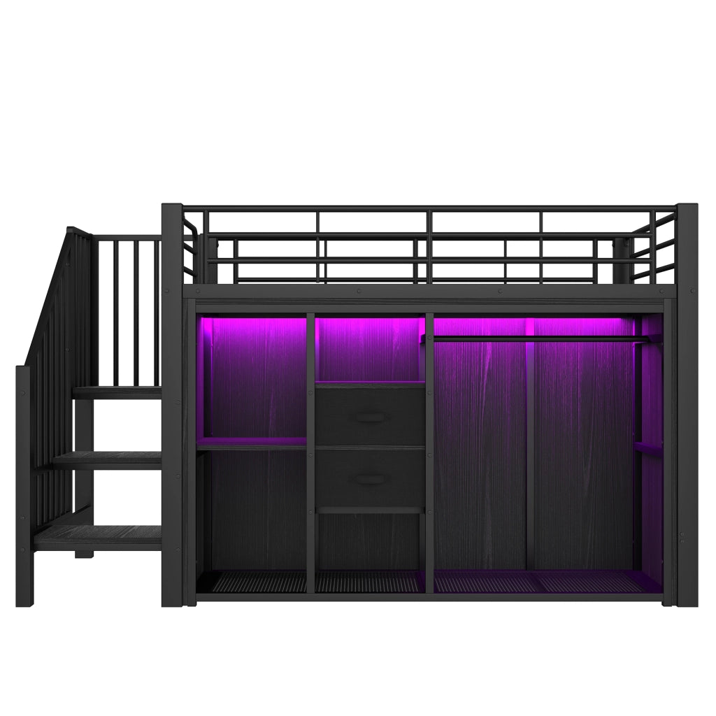 Letto a soffitto centrale; 90x200cm; con illuminazione LED RGB; armadio aperto; 2 cassetti; bianco