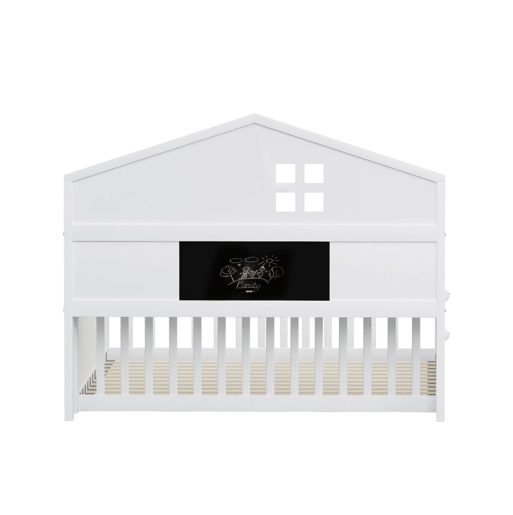 Lettino per bambini a forma di casa 140x200 cm in legno massello; bianco