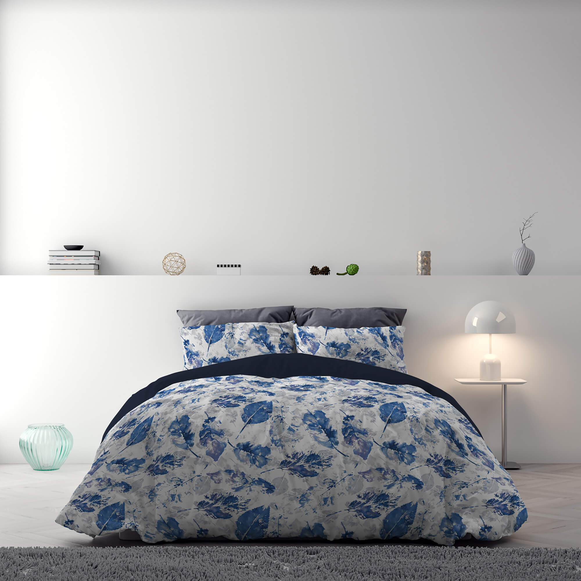 Copripiumino 1 Piazza e Mezzo Double Face con Federe Stampato Foglie