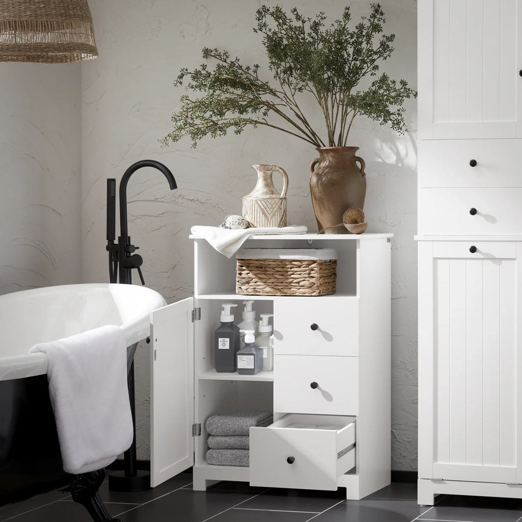 Mobile Bagno Con Tre Cassetti Mobile Contenitore Mobile A Terra Bianco 60x33x86cm BZR107-W SoBuy