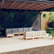 Set Divani da Giardino 11 pz con Cuscini Grigi Massello di Pino cod mxl 39274