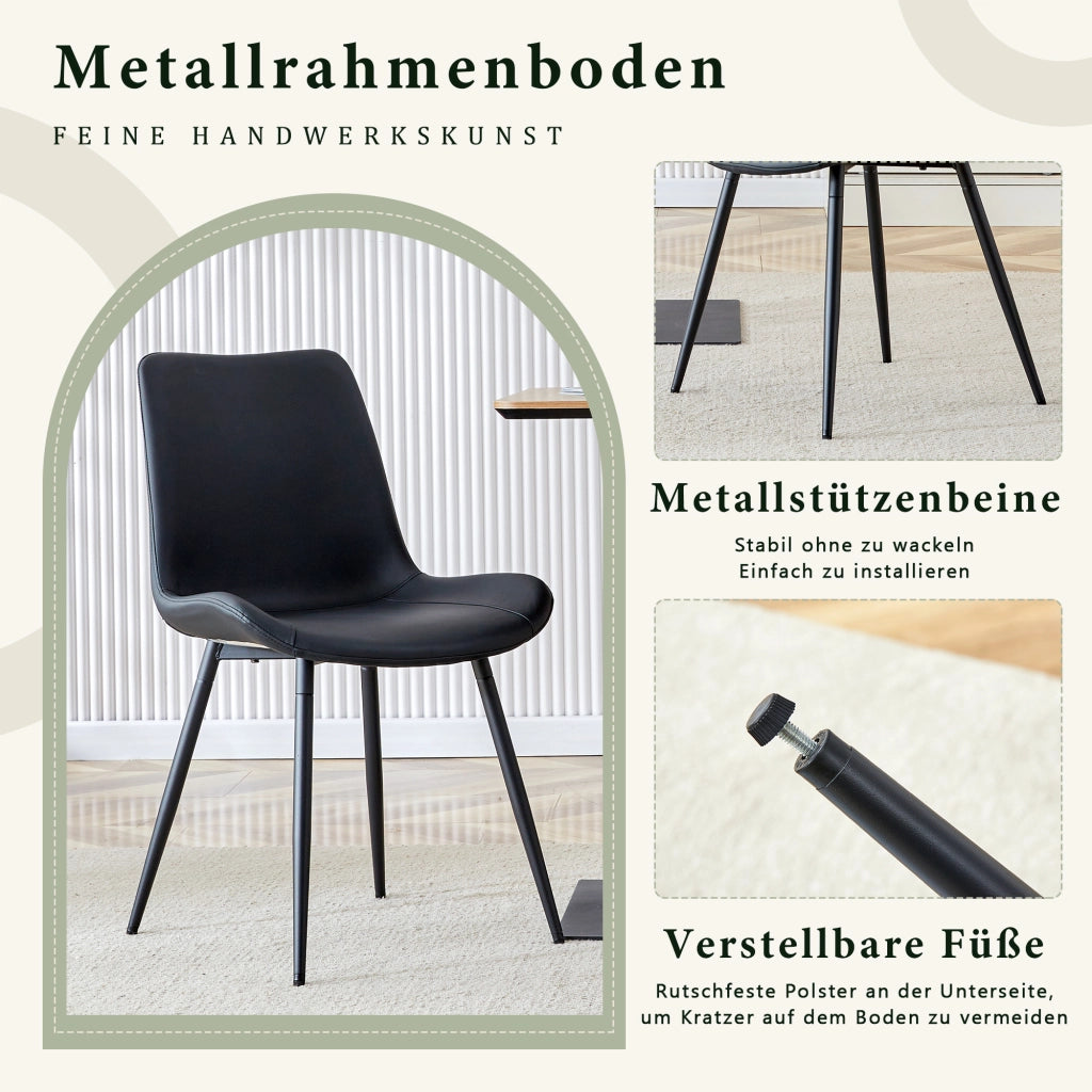 Sedia da sala da pranzo set da 4 con seduta ergonomica e gambe in metallo, in pu nero