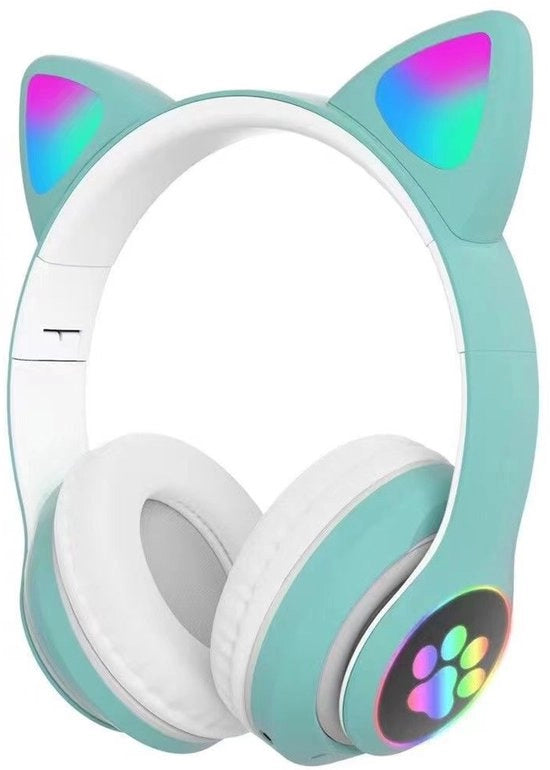 Cuffie per bambini a forma di gatto - con microfono Bluetooth - cuffie in-ear - cuffie per bambini con illuminazione - colore rossastro
