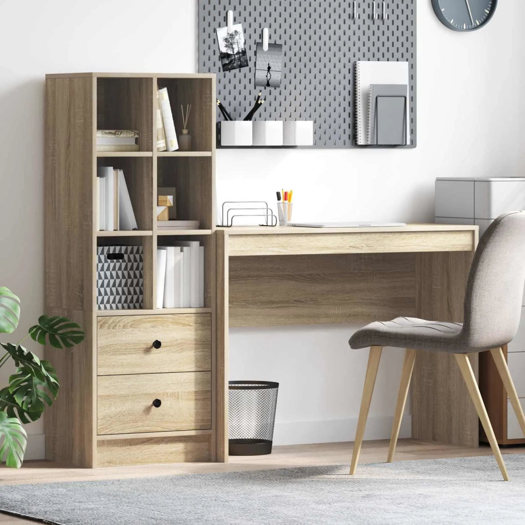 Scrivania | Tavolo da Ufficio con cassetto con lo scaffale 2 pz Rovere Sonoma