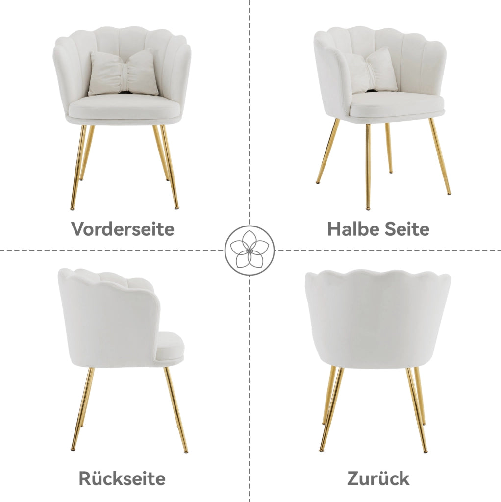 Sedia imbottita in velluto beige con schienale a petalo