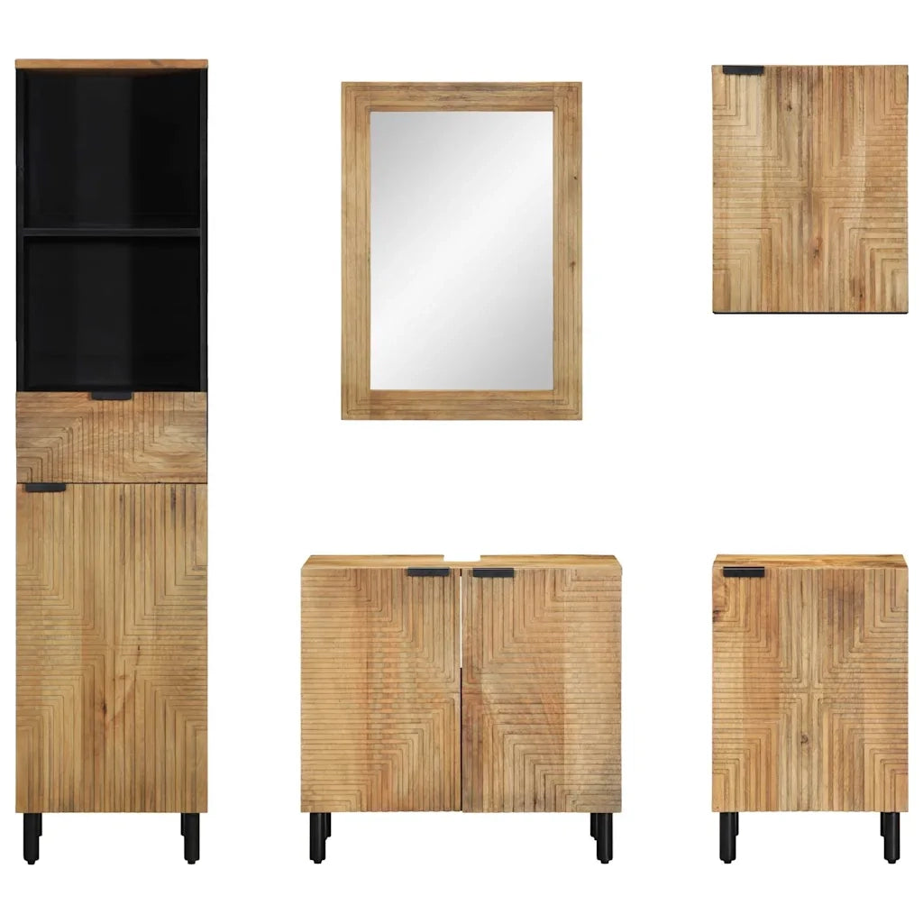 Set Mobili da Bagno 5 pz Marrone in Legno Massello di Mango 3310009