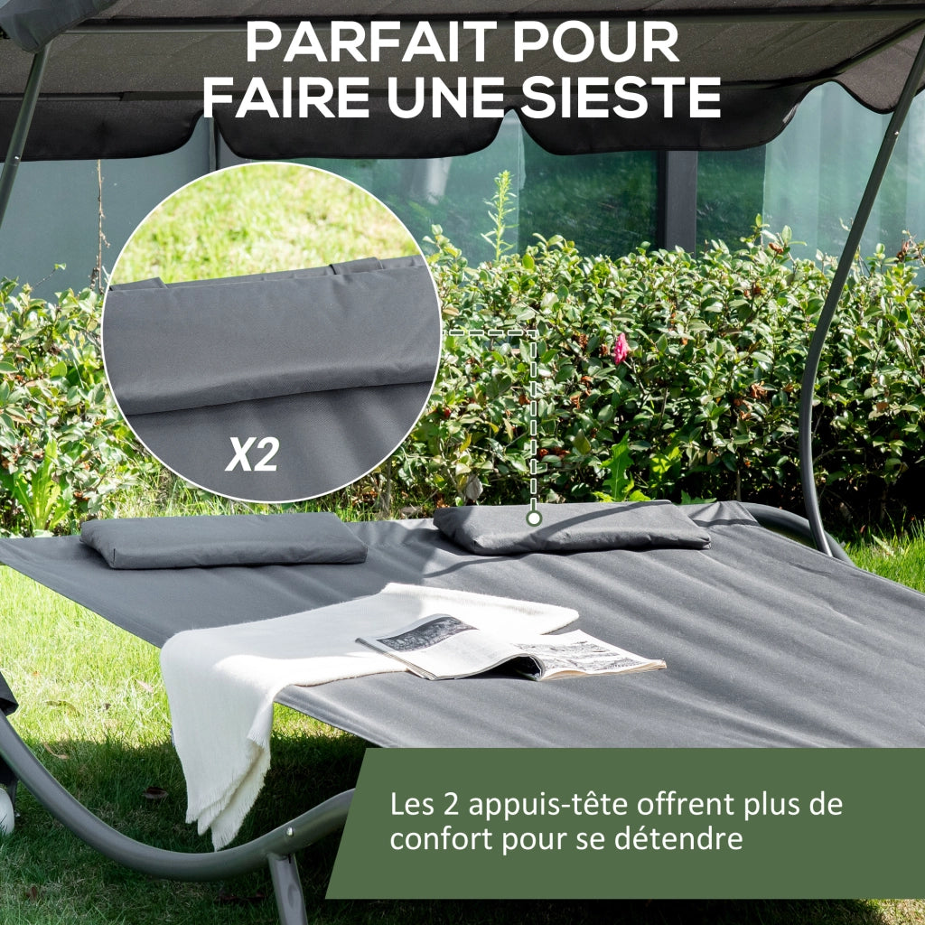 Letto da Giardino 2 Posti con Baldacchino Regolabile ¨C zephmum ¨C Grigio 200x140