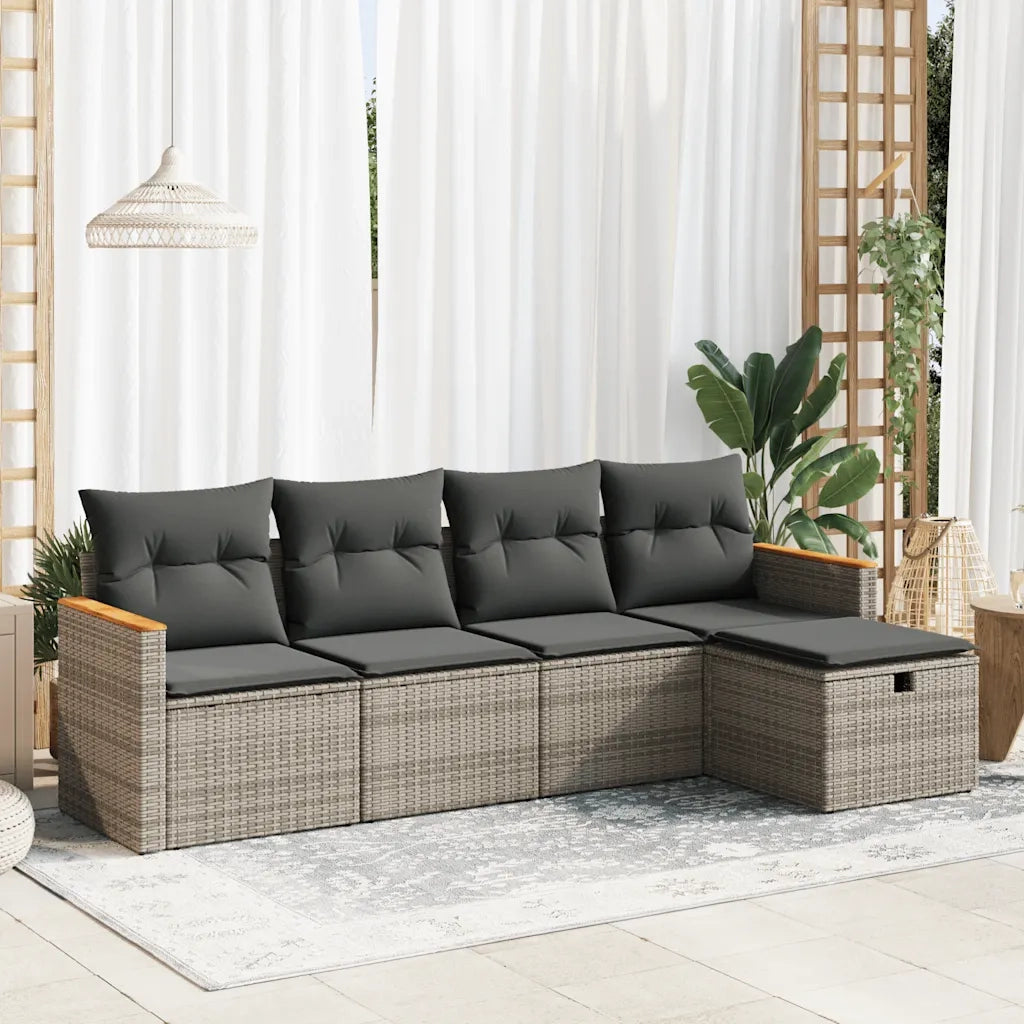 vidaXL Set Divano da Giardino 5 pz con Cuscini Grigio in Polyrattan