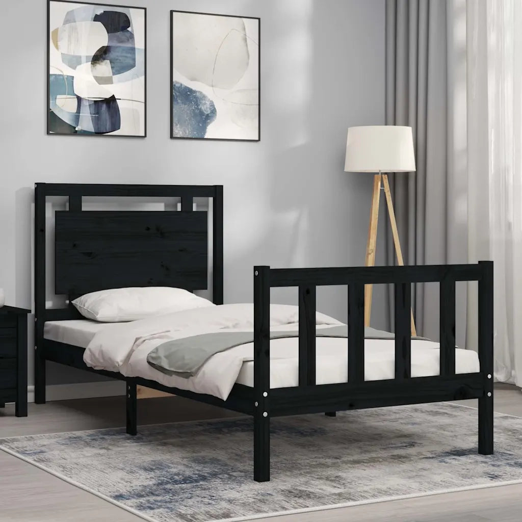 Giroletto con Testiera Nero Small Single in Legno Massello 3192130