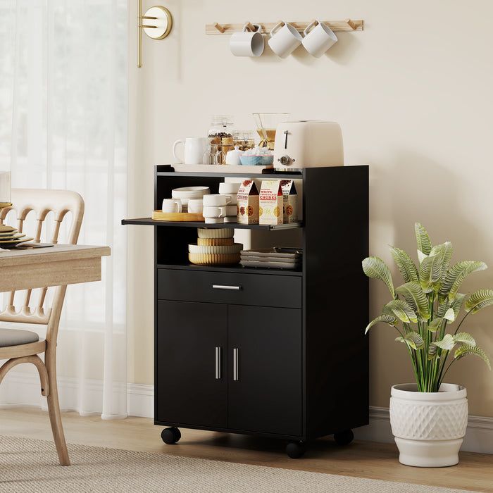 Mobile Cucina Multiuso 59x40x92 cm con Ripiano Estraibile in MDF Nero