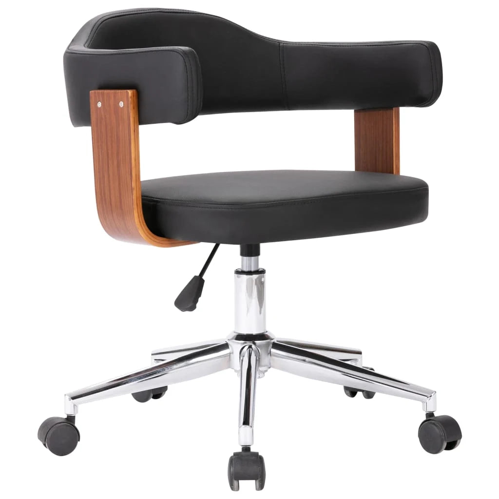 Sedia girevole da ufficio/studio in legno curvato e similpelle nera 02_0024150