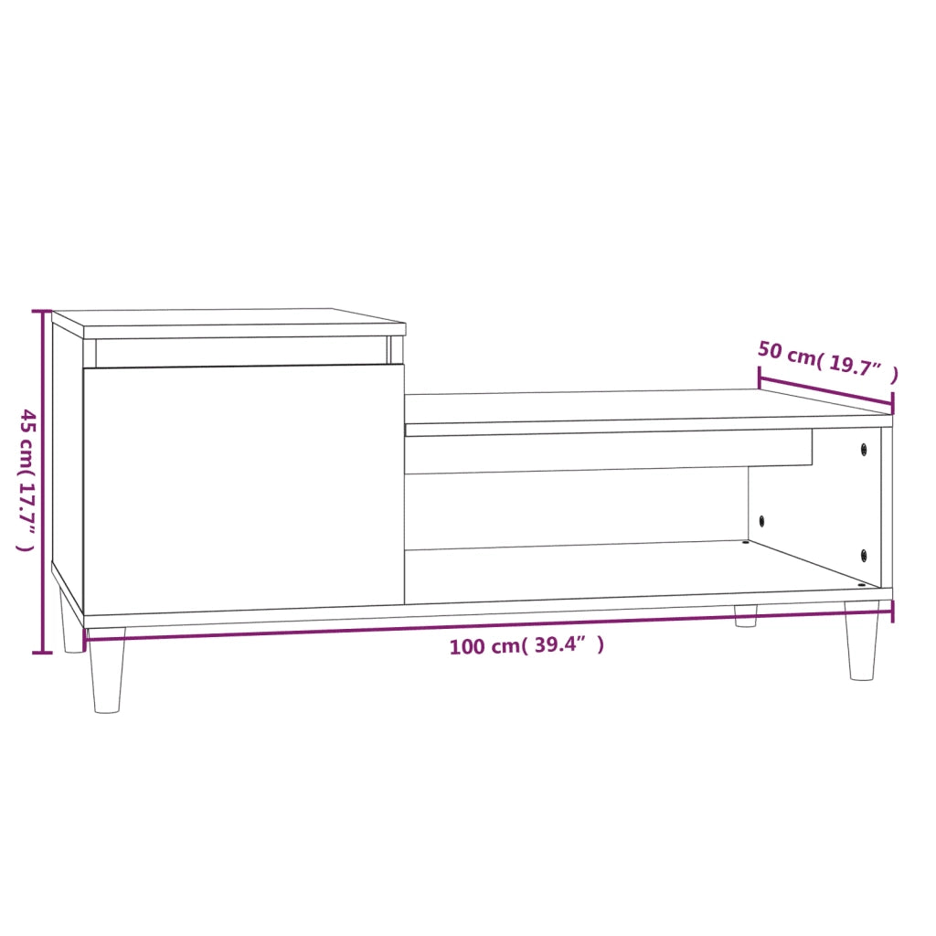 Tavolino da Salotto Bianco Lucido 100x50x45cm Legno Multistrato 821126