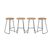Set di 4 sgabelli da bar in legno di mango e acciaio, poggiapiedi,