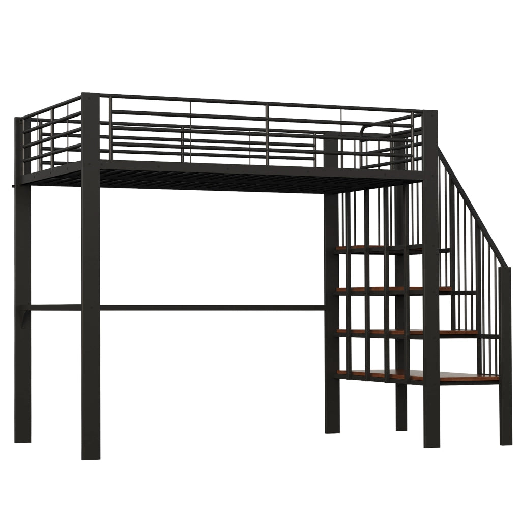 Letto a soppalco 140x200 in metallo con scala e ampio spazio sottostante
