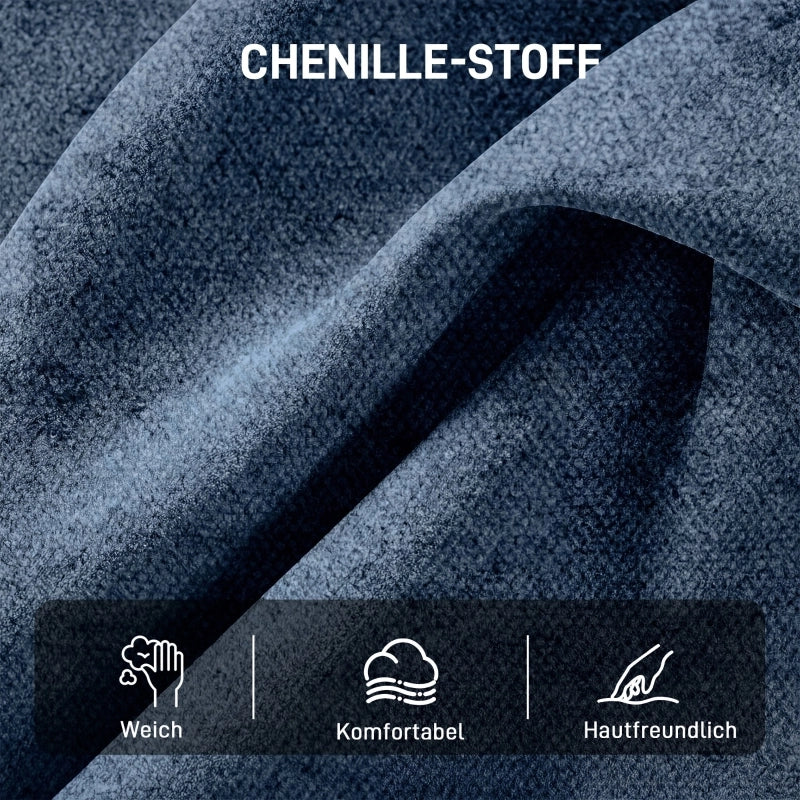 Poltrona girevole imbottita in chenille, seduta extra ampia, blu, base in metallo