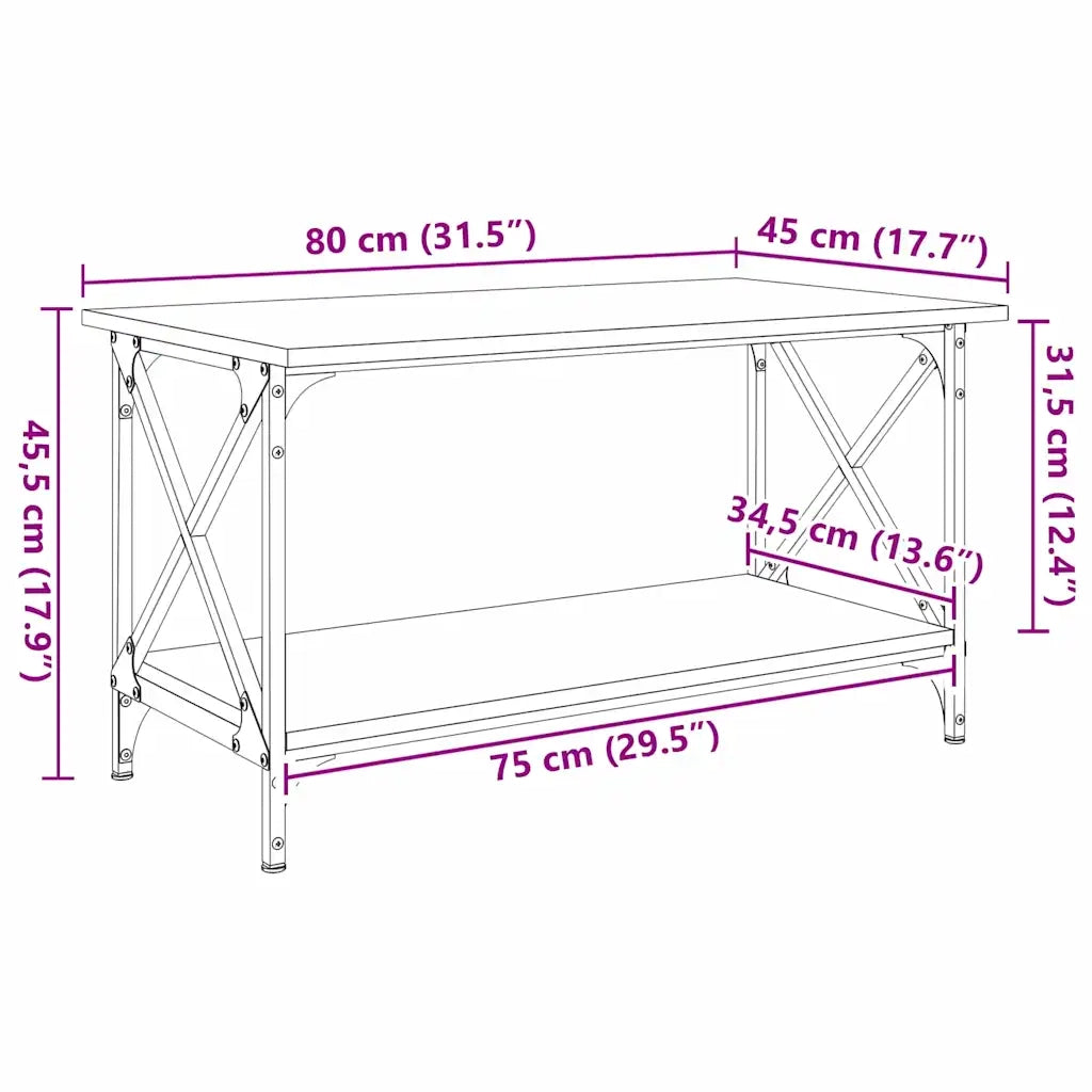 vidaXL Tavolino da salotto Rovere nero 80 x 45 x 45.5 cm