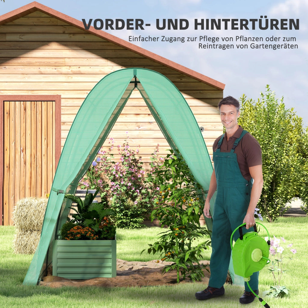 Serra ad arco con sacchetti di sabbia e copertura in plastica, 2 porte a rullo, finestre a rete, portatile ¨C Minimal ¨C Verde, 180x180x200 cm