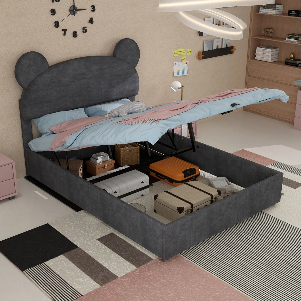 Letto Contenitore Imbottito con Testiera ¨C MINIMAL ¨C Grigio 140x200 cm