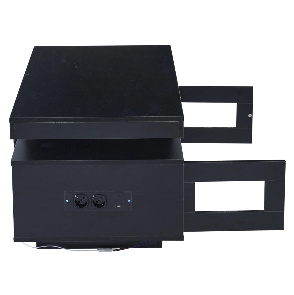 Tavolino da caffè nero lucido 100×50×43 cm con LED; presa UE; USB e mobiletto